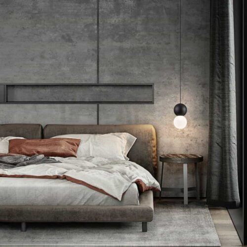 LPL398-BK black LED pendant light installed next to a bed