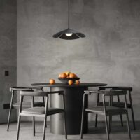 LPL412-BK-1 black LED pendant light installed over dining table