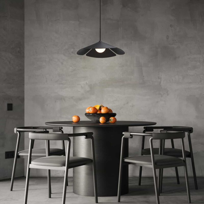 LPL412-BK-1 black LED pendant light installed over dining table