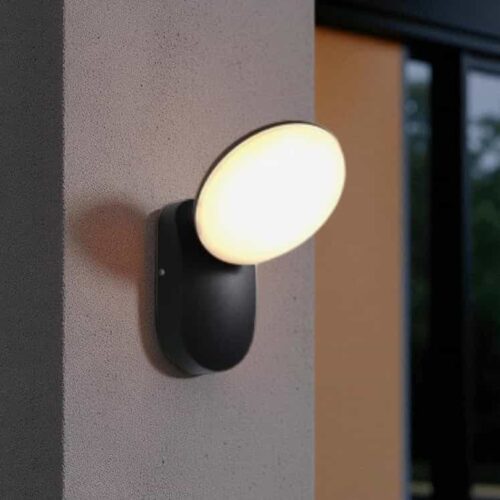 LWA704-BK 12 watt round black outdoor wall light